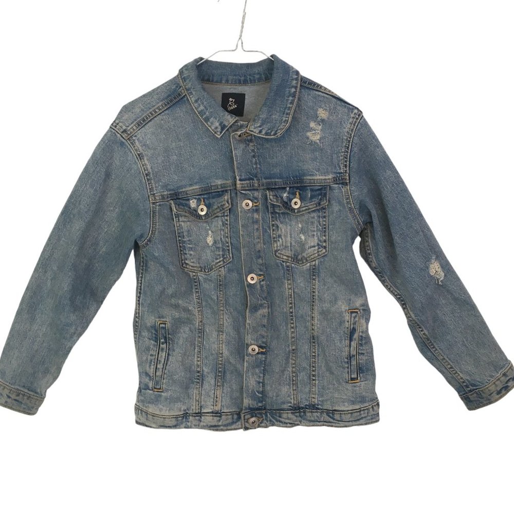 ART CLASS Unisex Youth Light Blue Wash Distressed Denim Jacket L (10/12)